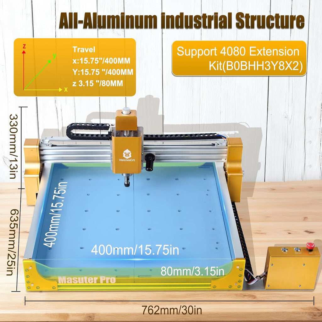 Desktop 3-Axis CNC Router, 16mm Ball Screw, Z-Axis Linear Rails, Dust-Proof XYZ,15.7"x15.7" Working Area for Wood, Acrylic, Aluminum & PCB Engraving