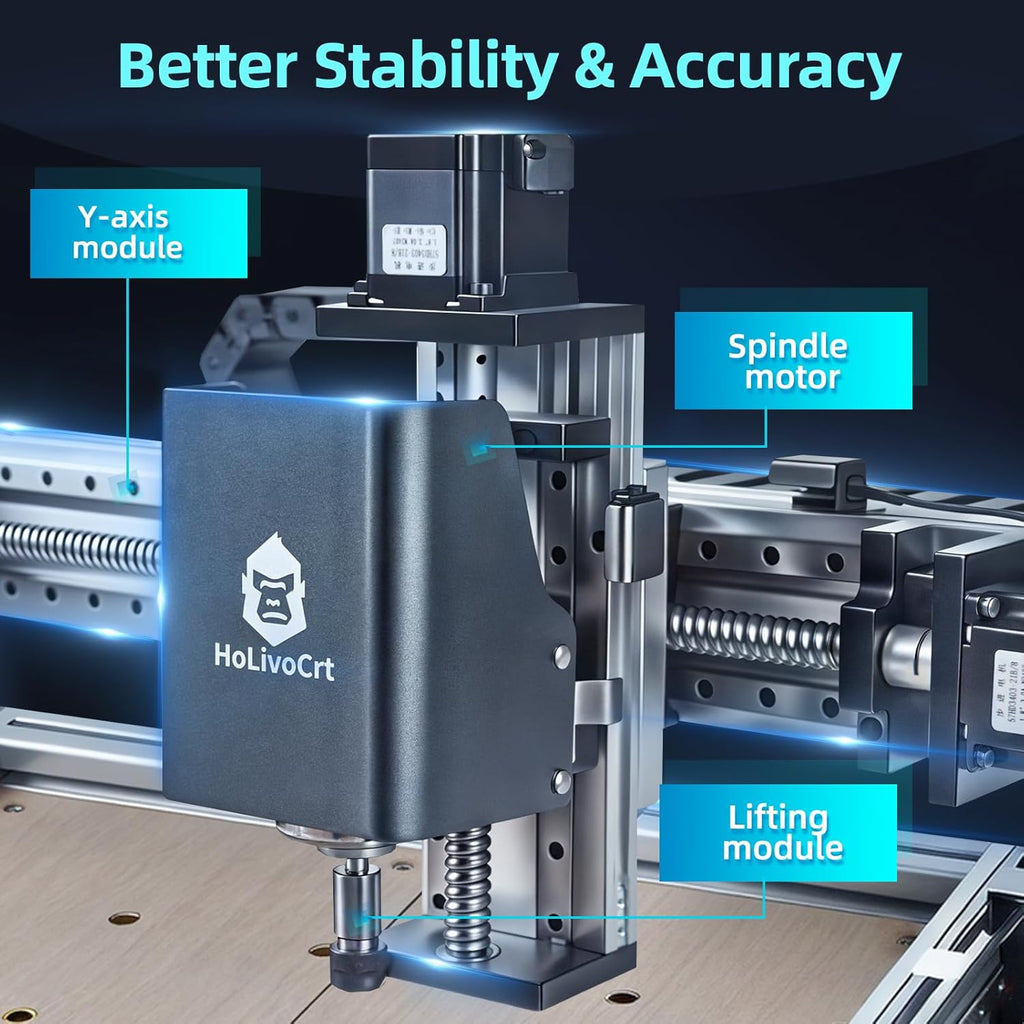 Desktop CNC Router Machine 3-Axis 500W Spindle with 16mm Ball Screw – GRBL CNC for Wood, Acrylic, Aluminum, PCB – 26x25 Inch Working Area