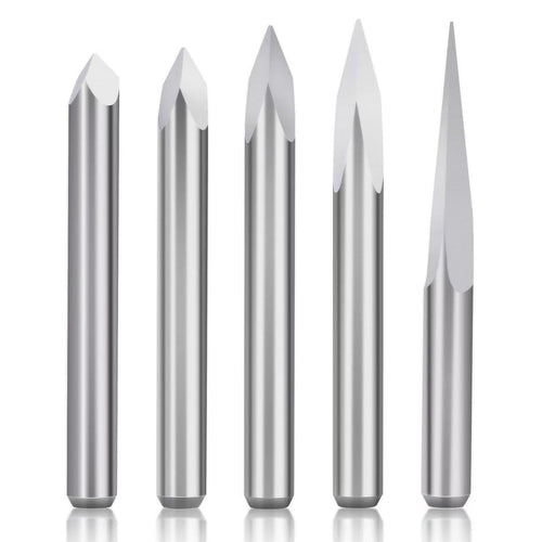 0.3mm CNC Router Bits Set 15°/30°/45°/60°/90° V Groove Engraving Bits, 1/8” Shank Tungsten Carbide 3 Flute Carving Tools for Wood Acrylic MDF PCB Plastic CNC Router Machine