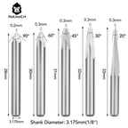 0.3mm CNC Router Bits Set 15°/30°/45°/60°/90° V Groove Engraving Bits, 1/8” Shank Tungsten Carbide 3 Flute Carving Tools for Wood Acrylic MDF PCB Plastic CNC Router Machine