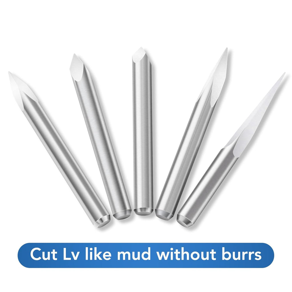 0.3mm CNC Router Bits Set 15°/30°/45°/60°/90° V Groove Engraving Bits, 1/8” Shank Tungsten Carbide 3 Flute Carving Tools for Wood Acrylic MDF PCB Plastic CNC Router Machine
