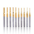 10 Piece Set of Titanium Coated Hard Alloy CNC milling Cutter Set - Multifunctional Drill bit Suitable for Carving, Drilling, and milling, Diameter ranging from 0.8 mm to 3.17 mm (1/8 inch Shank)