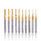 10 Piece Set of Titanium Coated Hard Alloy CNC milling Cutter Set - Multifunctional Drill bit Suitable for Carving, Drilling, and milling, Diameter ranging from 0.8 mm to 3.17 mm (1/8 inch Shank)