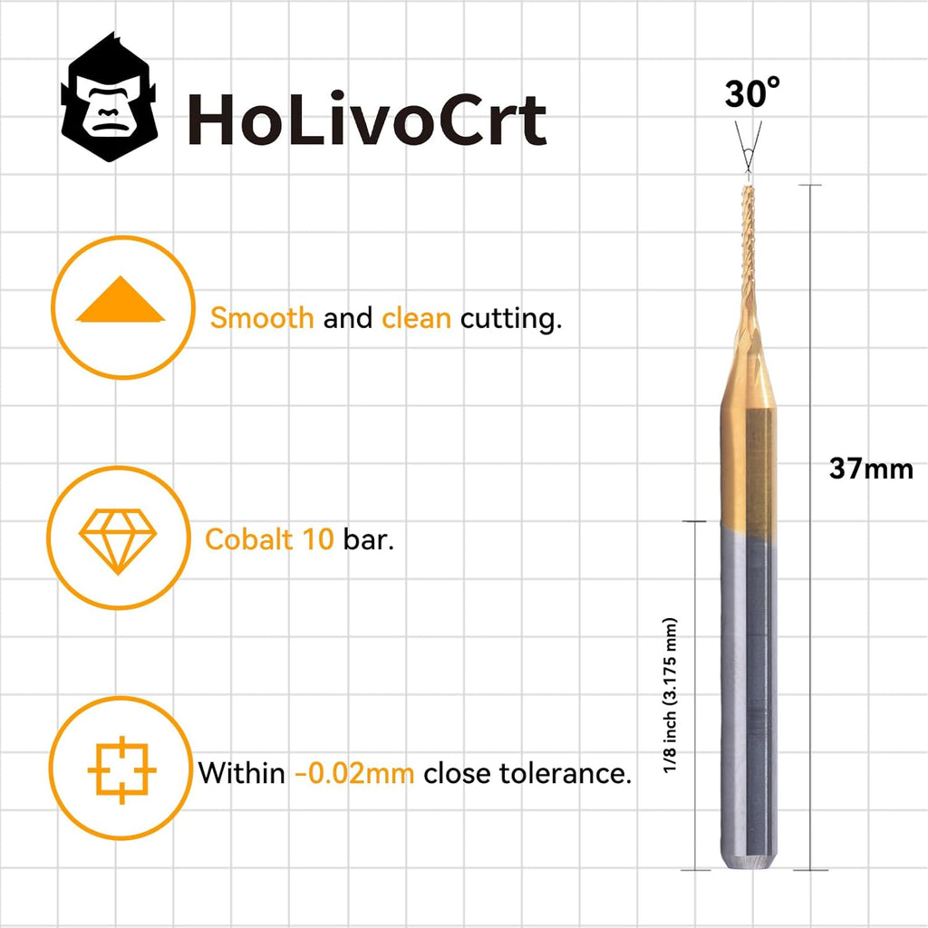 10 Piece Set of Titanium Coated Hard Alloy CNC milling Cutter Set - Multifunctional Drill bit Suitable for Carving, Drilling, and milling, Diameter ranging from 0.8 mm to 3.17 mm (1/8 inch Shank)