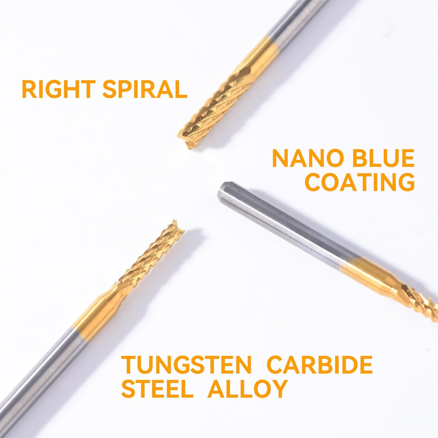 10 Piece Set of Titanium Coated Hard Alloy CNC milling Cutter Set - Multifunctional Drill bit Suitable for Carving, Drilling, and milling, Diameter ranging from 0.8 mm to 3.17 mm (1/8 inch Shank)