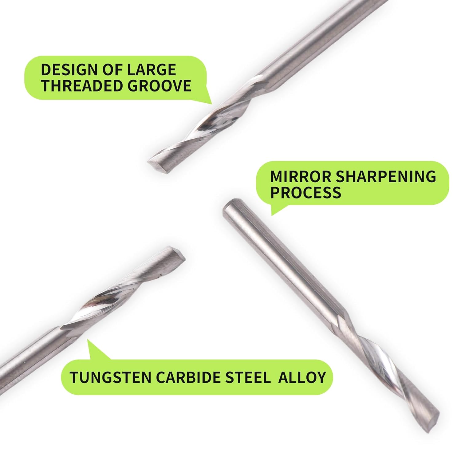 CNC Spiral Router Bits 1/8" Shank CNC Bit End Mill 1/8" Cutting Dia Flat Nose with Extra Long Life 5A Solid Carbide Endmill Two Flute Spiral Upcut Cutter Tool with Engraving Milling 3D sculpturing
