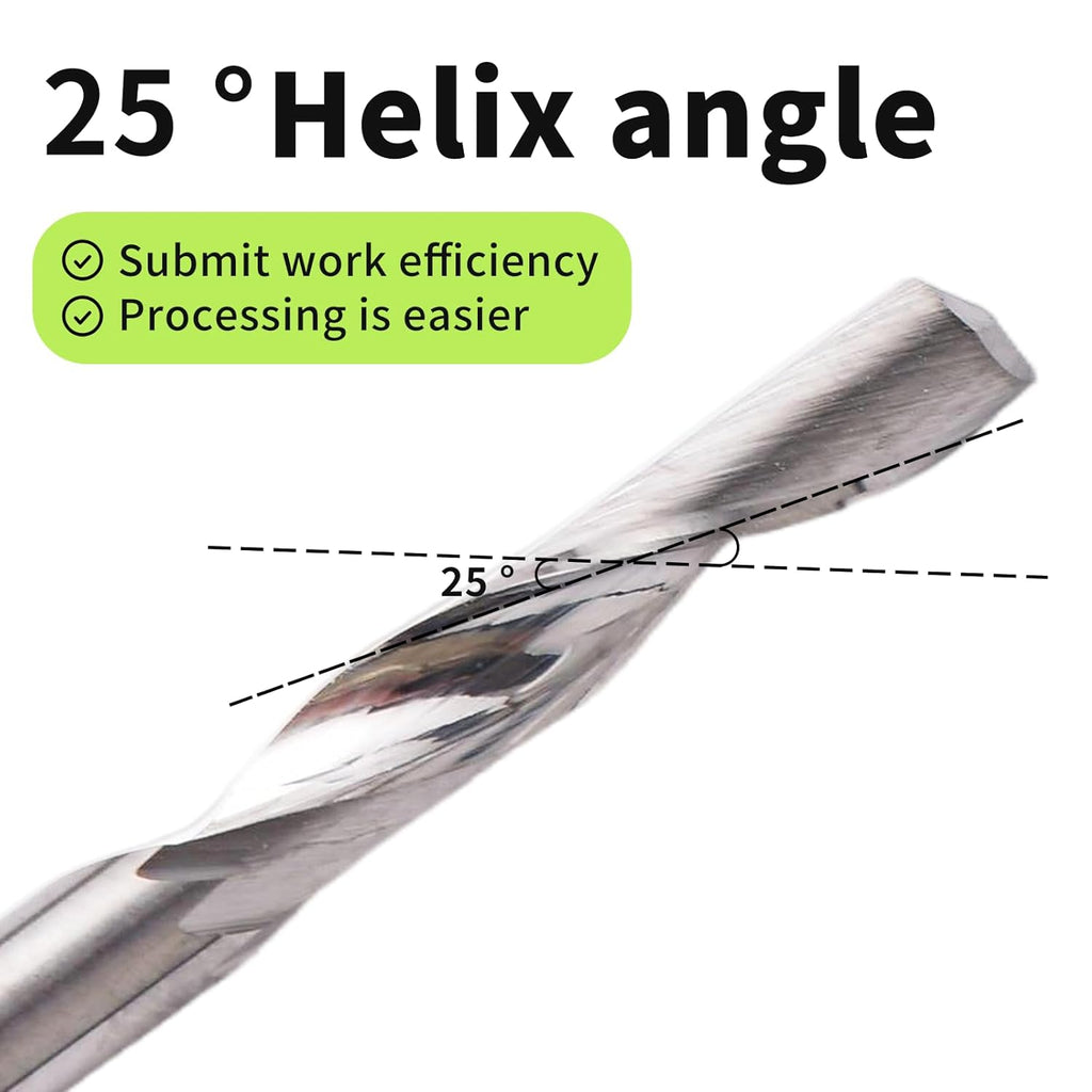 CNC Spiral Router Bits 1/8" Shank CNC Bit End Mill 1/8" Cutting Dia Flat Nose with Extra Long Life 5A Solid Carbide Endmill Two Flute Spiral Upcut Cutter Tool with Engraving Milling 3D sculpturing