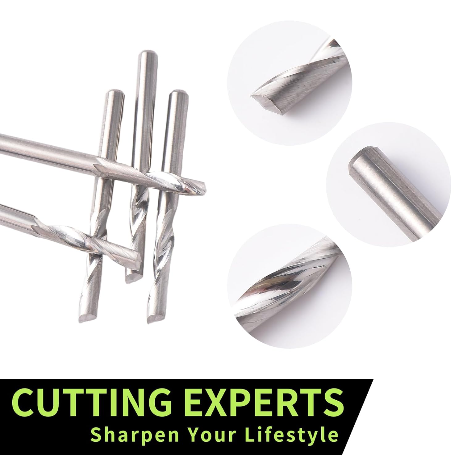 CNC Spiral Router Bits 1/8" Shank CNC Bit End Mill 1/8" Cutting Dia Flat Nose with Extra Long Life 5A Solid Carbide Endmill Two Flute Spiral Upcut Cutter Tool with Engraving Milling 3D sculpturing